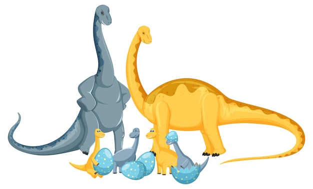 Cute apatosaurus dinosaur and baby cartoon character