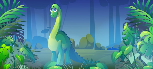 Cute dinosaur diplodocus in jungle