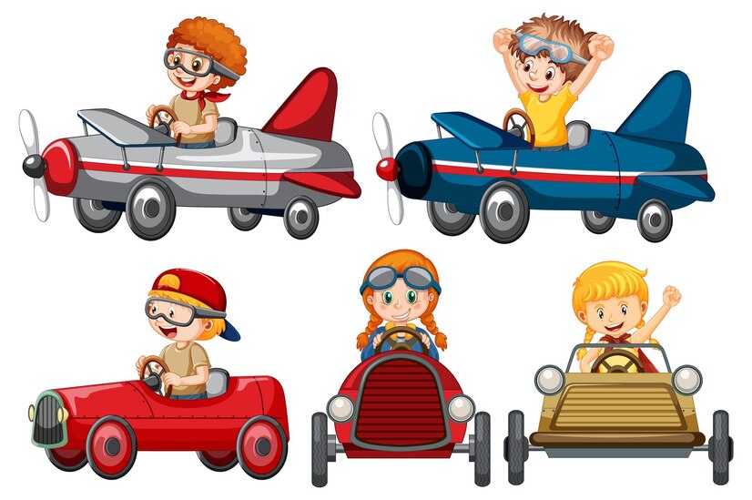 Free Vector | Set of different kids in car toy