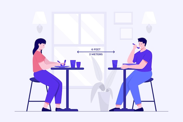 Free Vector | Social distancing in a restaurant illustrated