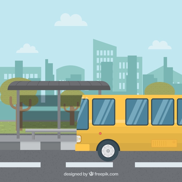 Free Vector | Urban bus and bus stop with flat design