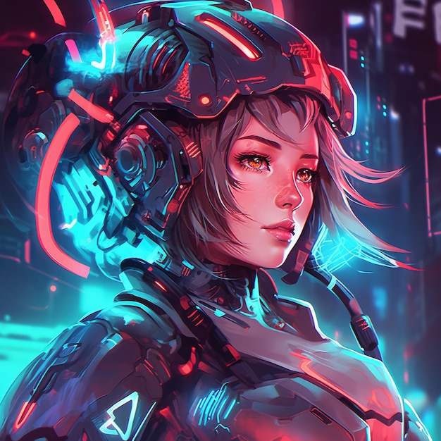 Premium AI Image | Anime woman in a cyberpunk helmet in neon colors ...