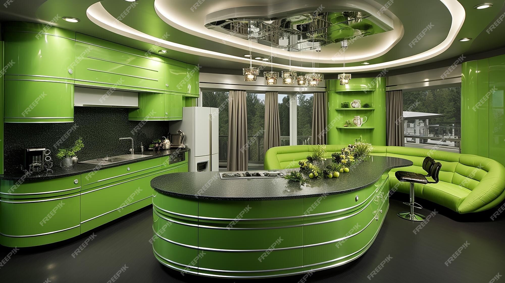 Premium Photo | Beautiful modern kitchen with green kitchen interior design