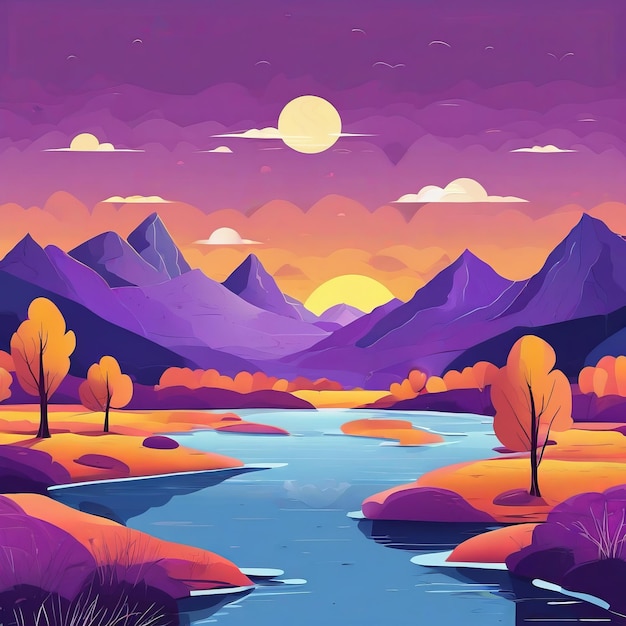 Premium AI Image | beautiful sunset in the mountains vector ...