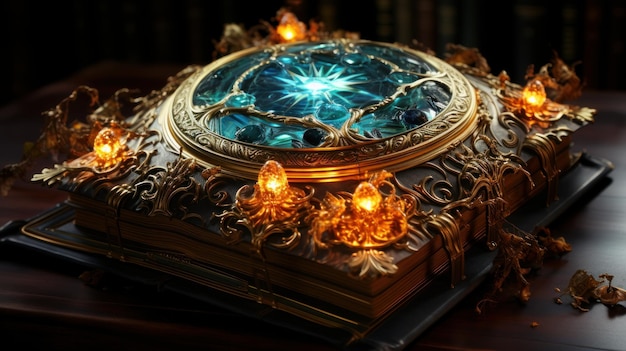 Premium AI Image | Bewitched Book With Magic Glows In The Darkness