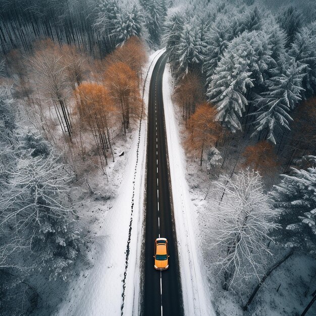 Premium AI Image | birds eye view of a Car on road