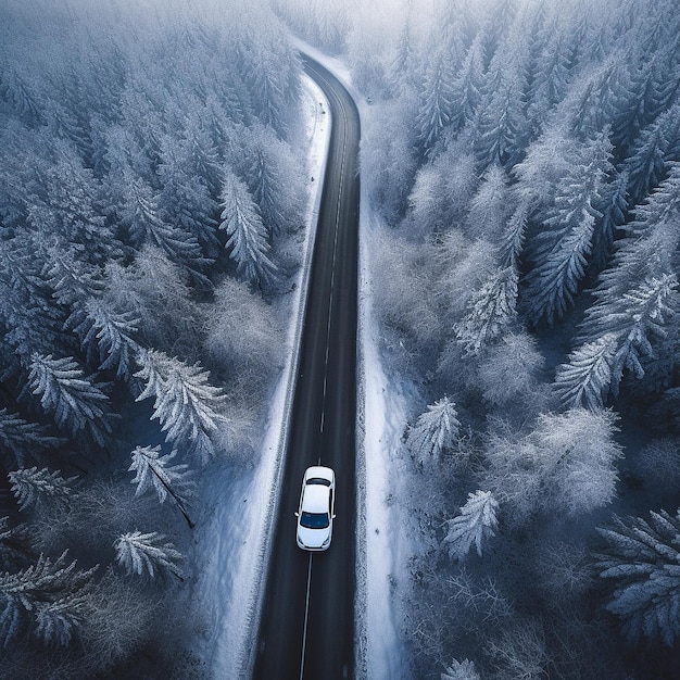 Premium AI Image | birds eye view of a Car on road