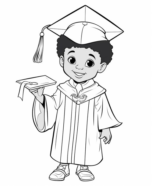 Premium Photo | A black and white drawing of a boy in a graduation gown ...