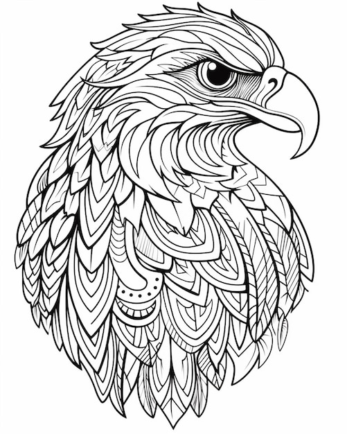 Premium Photo | A black and white drawing of an eagle head with a ...