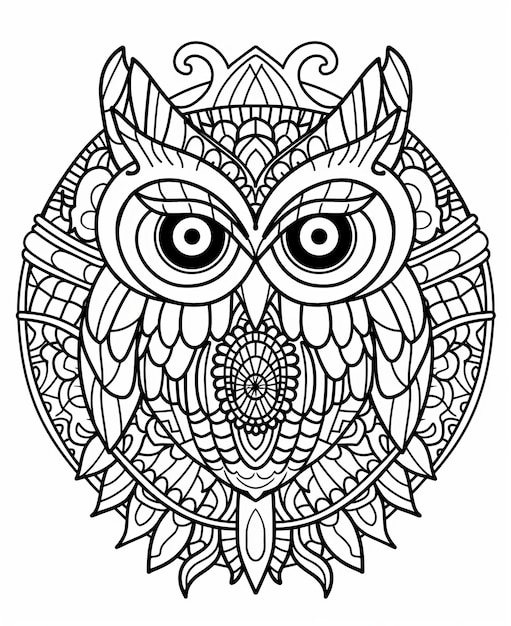 Premium Photo | A black and white drawing of an owl with a pattern on it