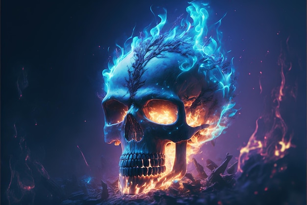 Premium Photo | Blue fire skull evil skeleton head halloween concept ...