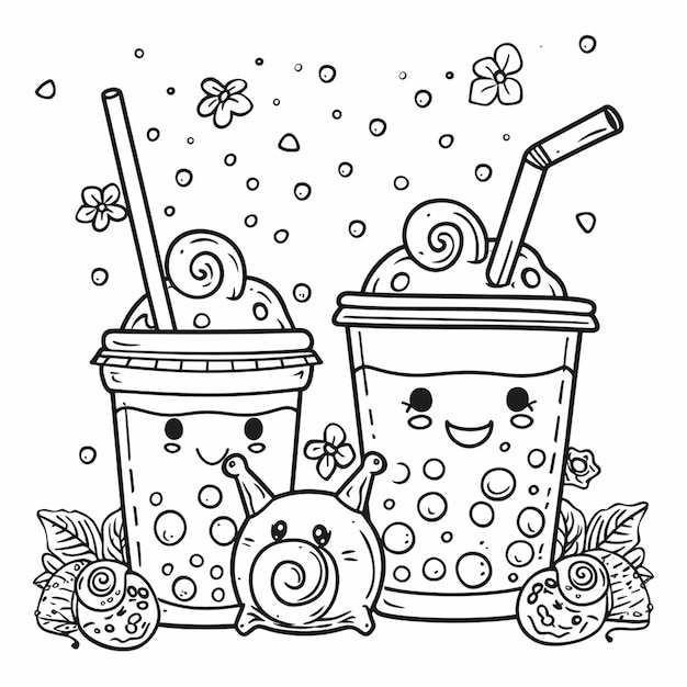 Premium Photo | Bubble tea and snail coloring page for kids in the ...