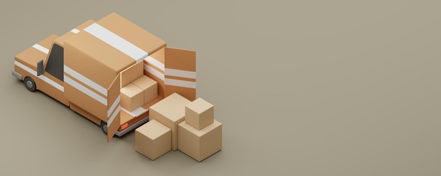 Premium Photo | Cargo delivery truck with cardboard boxes 3d rendering