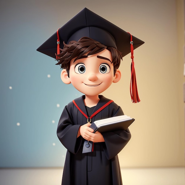 Premium Photo | Cartoon boy in black gown holding a diploma