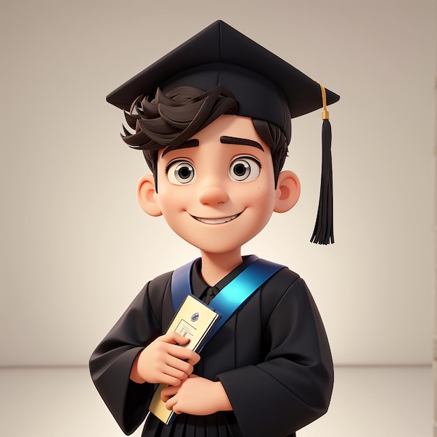 Premium Photo | Cartoon boy in black gown holding a diploma