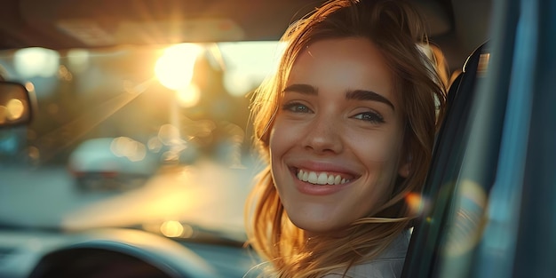 Premium Photo | Cheerful woman getting into car beaming and ready for a ...