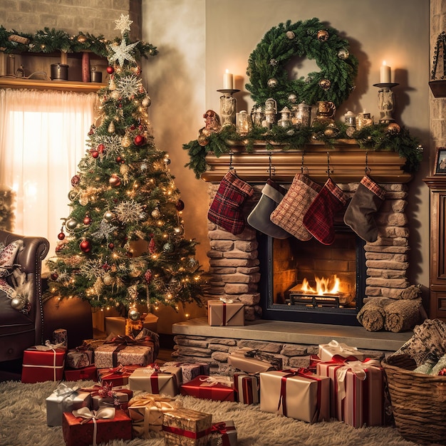 Premium AI Image | Christmas living room wallpaper