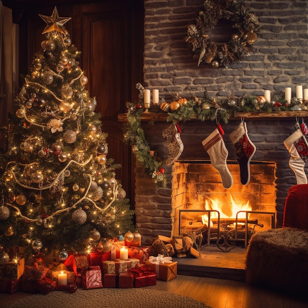 Premium AI Image | Christmas living room wallpaper