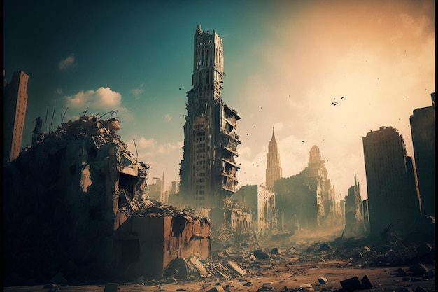 Premium Photo | Cinematic portrayal of destroyed city generative ai