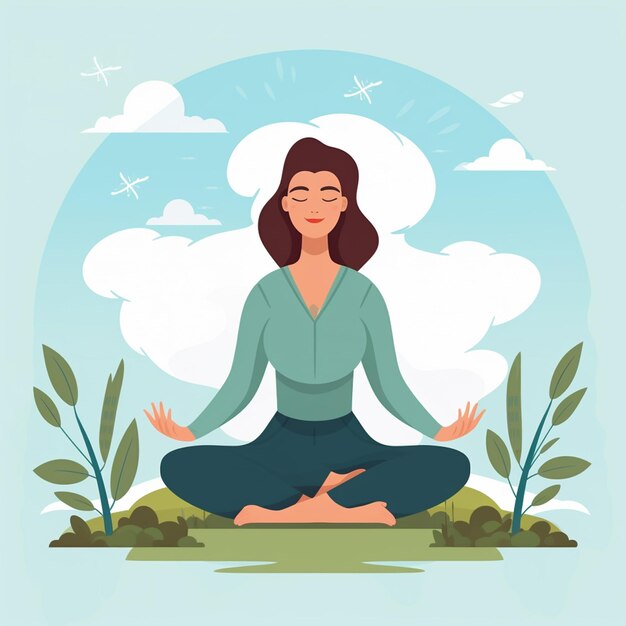 Premium Photo | A clipart vector style flat illustration woman meditating