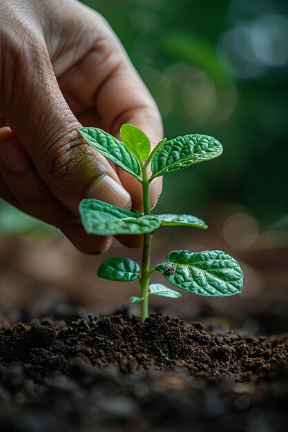 Premium Photo | Closeup of a hand planting a seedling