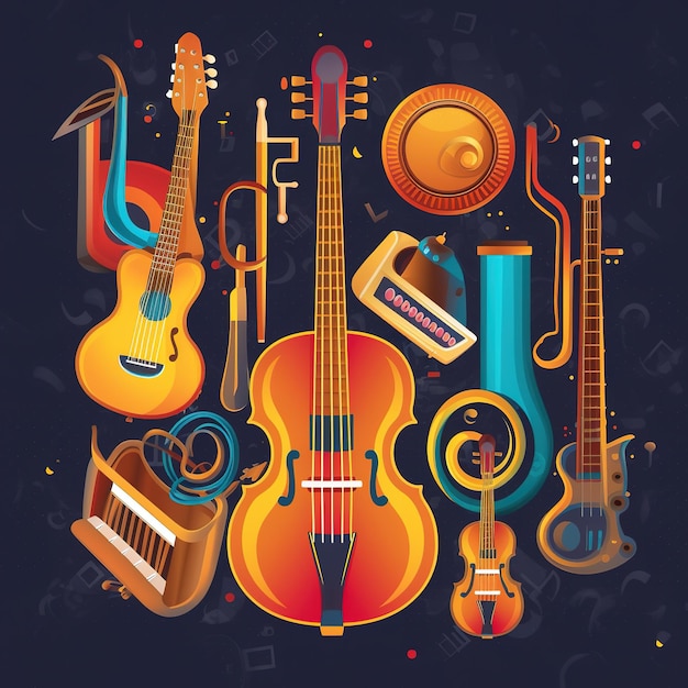 Premium AI Image | Colorful musical instruments illustration