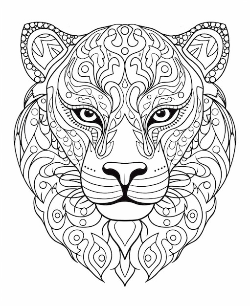 Premium Photo | A coloring page with a tiger head and a pattern on it ...