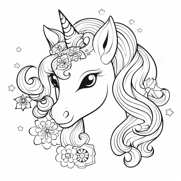 Premium AI Image | a coloring page with a unicorn with flowers and ...