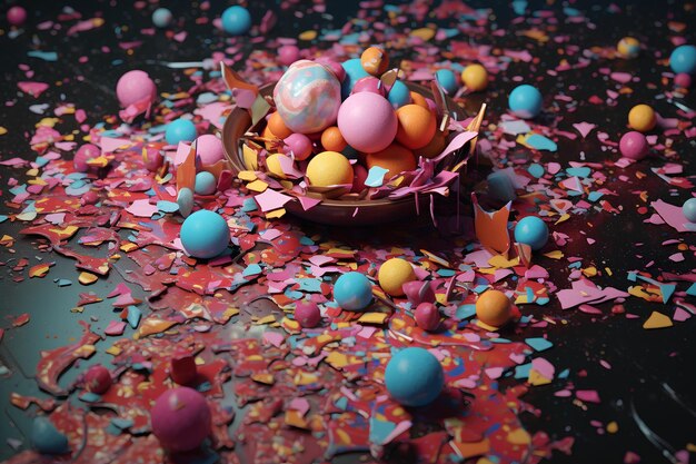 Premium AI Image | Colourful confetti falling to ground wallpaper