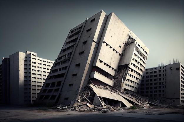 Premium AI Image | Concrete building after city disaster aftermath ...