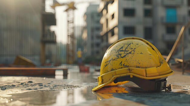 Premium Photo | Construction site workers prioritize safety with helmets