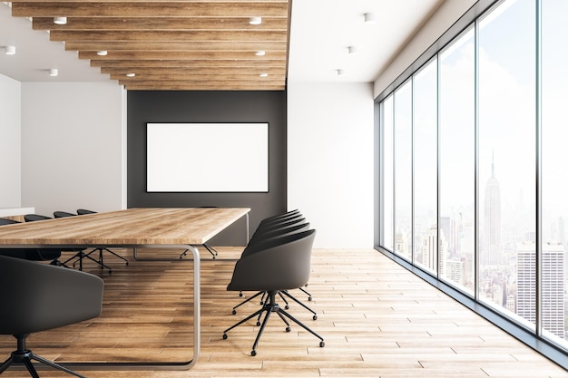 Premium Photo | Contemporary wooden meeting room with poster