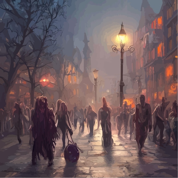 Premium AI Image | Crowd hungry zombies forest Silhouettes scary ...