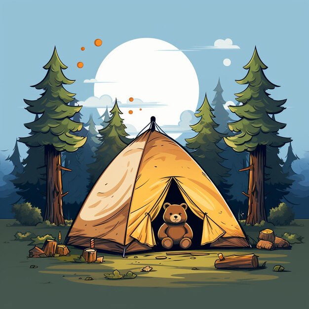 Premium AI Image | Cute Bear Camping Icon Cartoon Vector Illustration ...