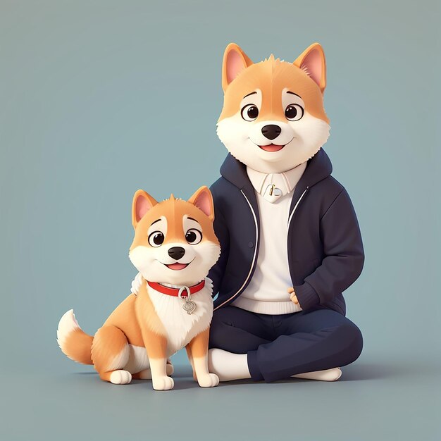 Premium Photo Cute Couple Shiba Inu Dog Sitting Cartoon Vector Icon