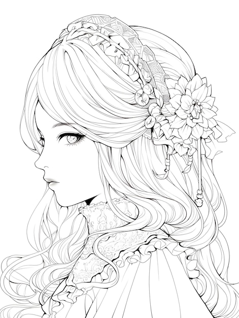 Premium Photo | Cute girl black and white lineart line art coloring ...