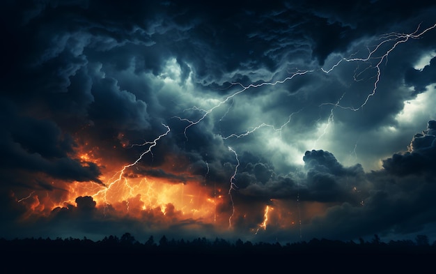 Premium AI Image | Dark stormy sky with lightning and stars 3d rendering