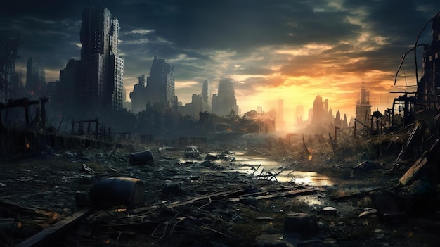 Premium Photo | Destroyed city from war Fantastic background