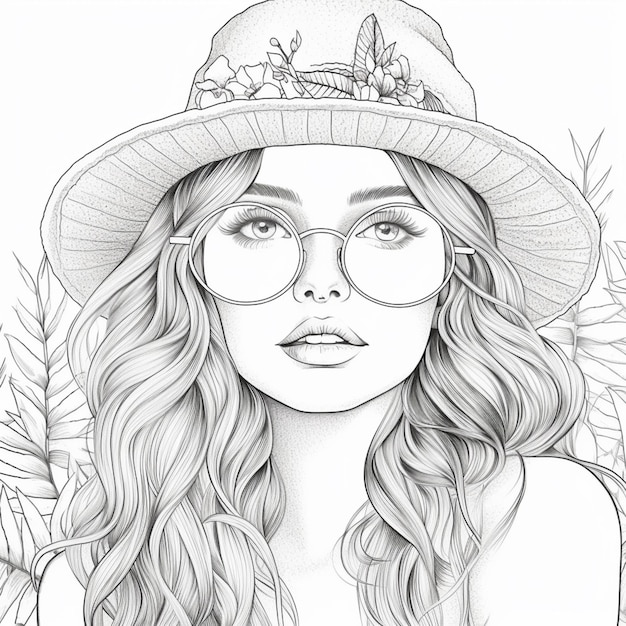 Premium Photo | A drawing of a woman with glasses and a hat generative ai