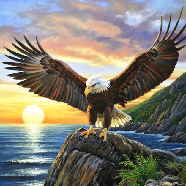 Premium Photo | An eagle with a sunset in the background