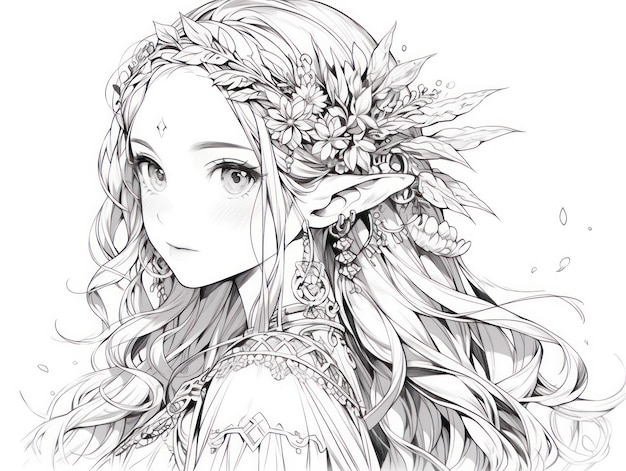 Premium AI Image | elven Coloring Book Coloring pages