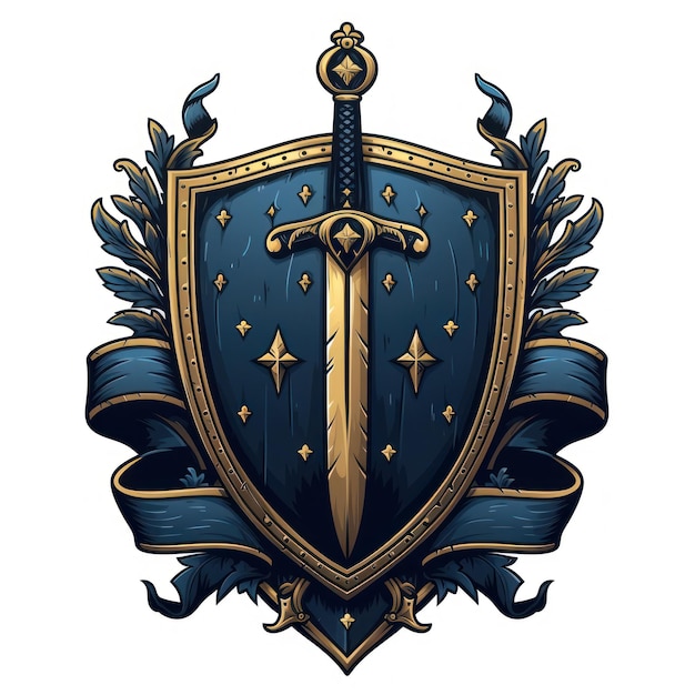 Premium AI Image | Emblem of shield and sword with stars and ribbons