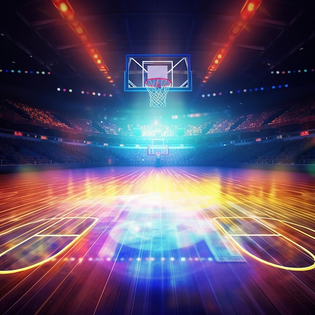 Premium AI Image | an empty basketball court at night