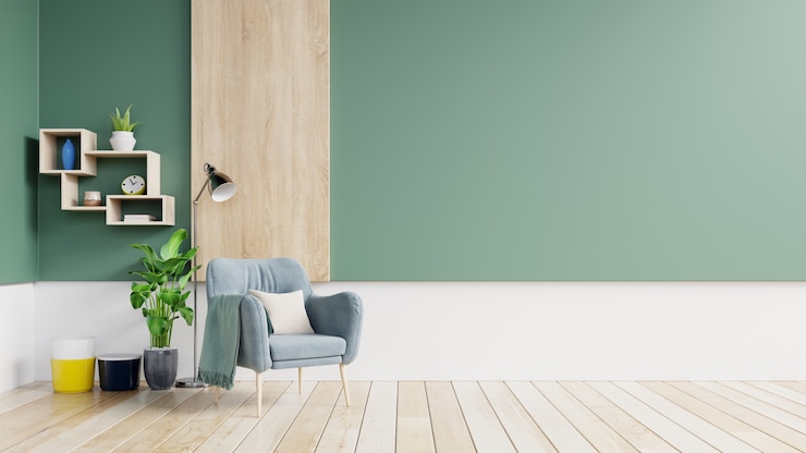 Premium Photo | Empty wall in pastel modern interior with green and ...