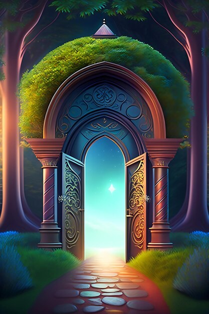 Premium Photo | Fantasy fairytale forest with magic doors image.