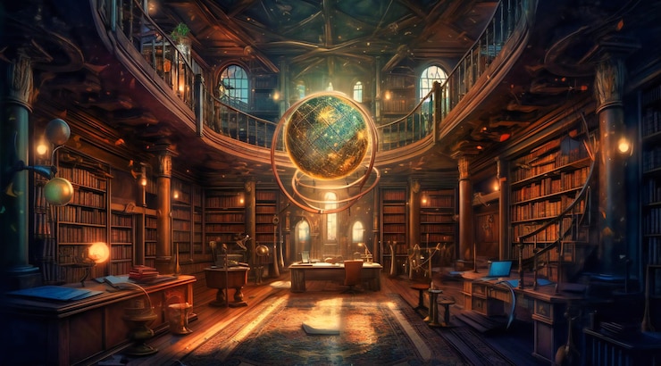 Premium Photo | Fantasy library wallpaper