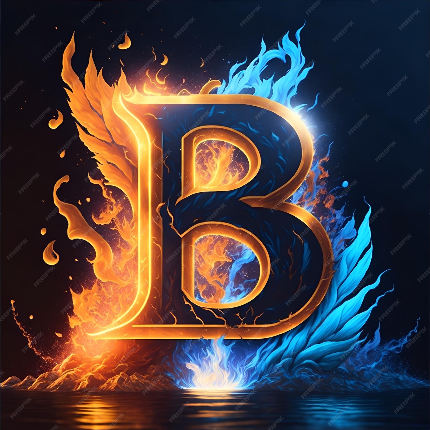 Premium Photo | A fire and ice alphabet with the letter b in blue and ...