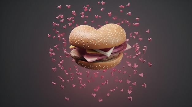 Premium AI Image | Flying Hamburger with HeartShaped Bun Perfect for ...