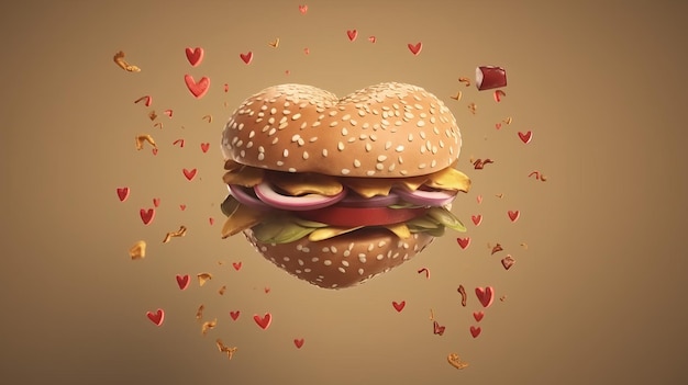 Premium AI Image | Flying Hamburger with HeartShaped Bun Perfect for ...