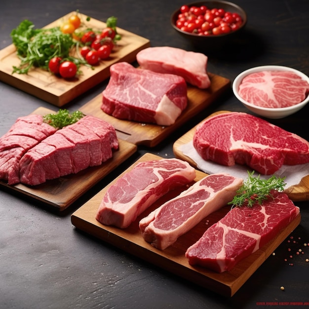 Premium AI Image | Fresh and delicious raw steaks and spices